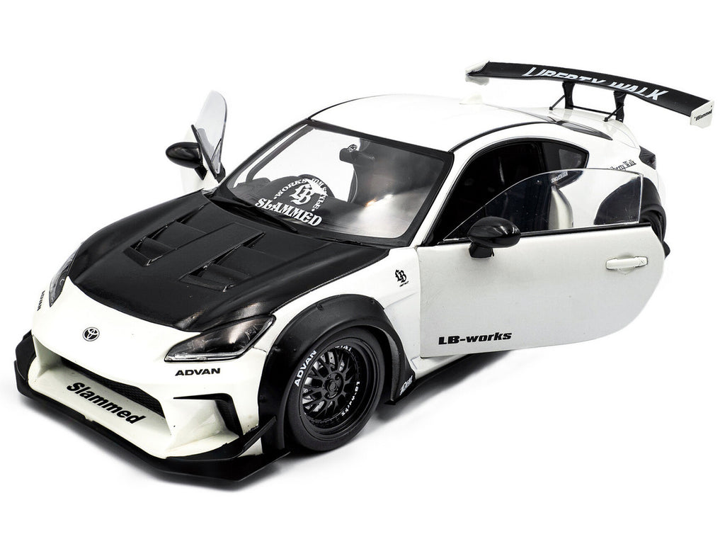 2024 Toyota GR86 LBWK Body Kit RHD (Right Hand Drive) Pearl White with Carbon Hood 1/18 Diecast Model Car by Solido-2