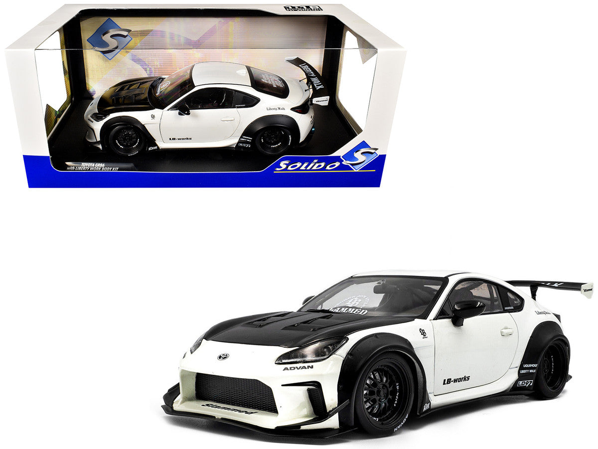 2024 Toyota GR86 LBWK Body Kit RHD (Right Hand Drive) Pearl White with Carbon Hood 1/18 Diecast Model Car by Solido-4