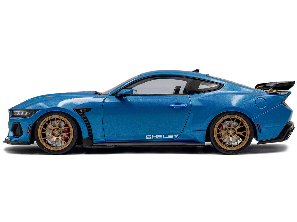 2024 Ford Shelby Mustang Super Snake Grabber Blue Metallic with Black Stripes 1/18 Diecast Model Car by Solido-2