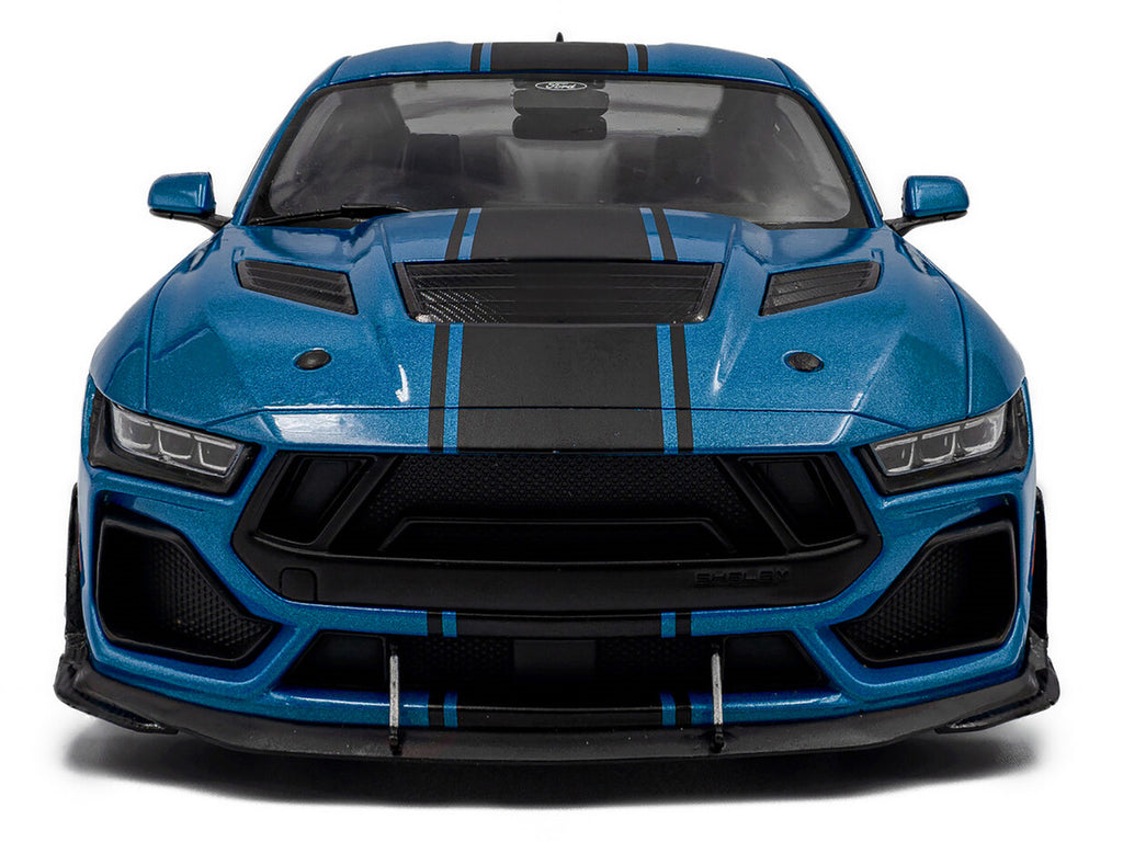 2024 Ford Shelby Mustang Super Snake Grabber Blue Metallic with Black Stripes 1/18 Diecast Model Car by Solido-4