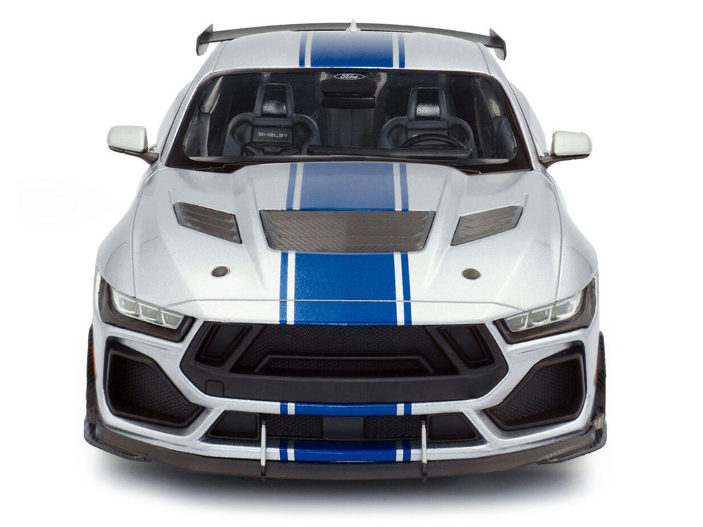 2024 Ford Shelby Mustang Super Snake Gray Metallic with Blue Stripes 1/18 Diecast Model Car by Solido-3