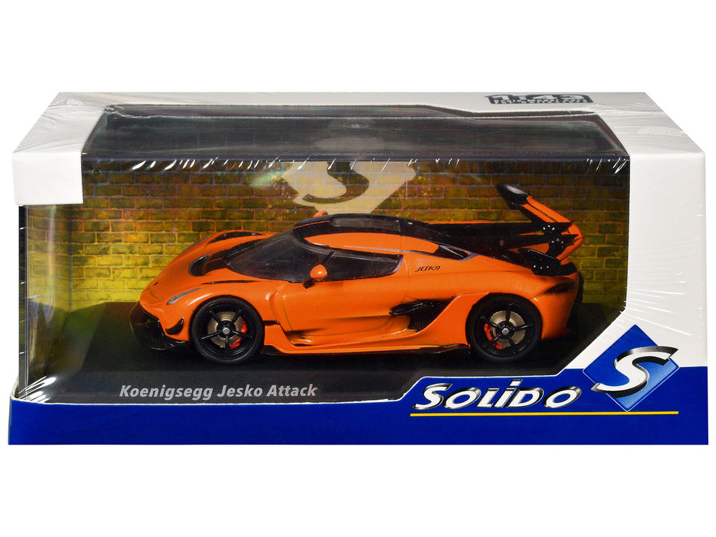 Koenigsegg Jesko Attack Tang Orange Metallic with Black Stripes 1/43 Diecast Model Car by Solido-1