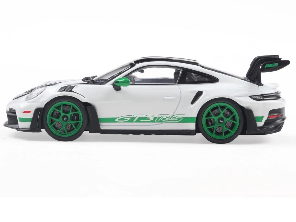 2023 Porsche 911 (992) GT3 RS "Tribute to Carrera RS Package" White with Green Stripes and Black Hood and Top 1/43 Diecast Model Car by Solido-1