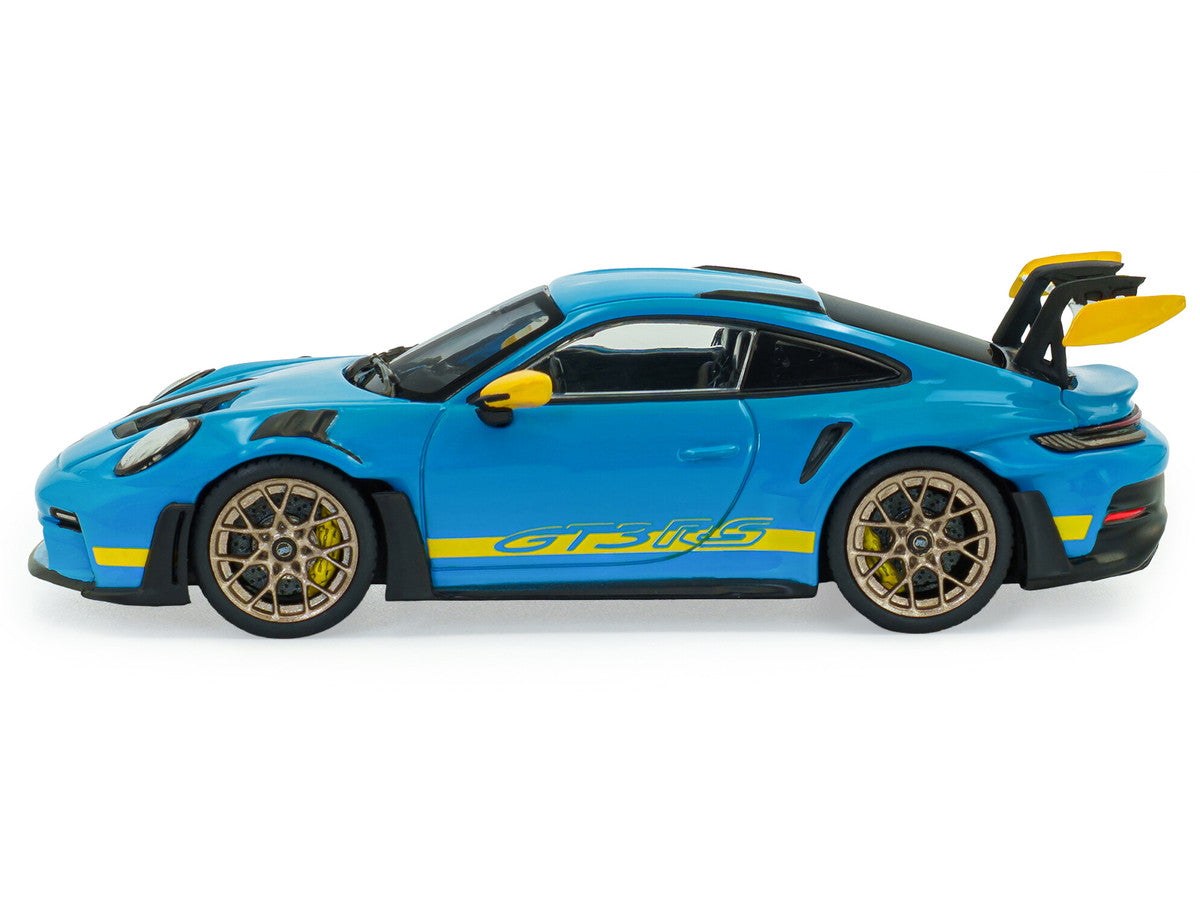2023 Porsche 911 (992) GT3 RS "Tribute to 24 Hours of Daytona 2003" Riviera Blue with Yellow Stripes 1/43 Diecast Model Car by Solido-1