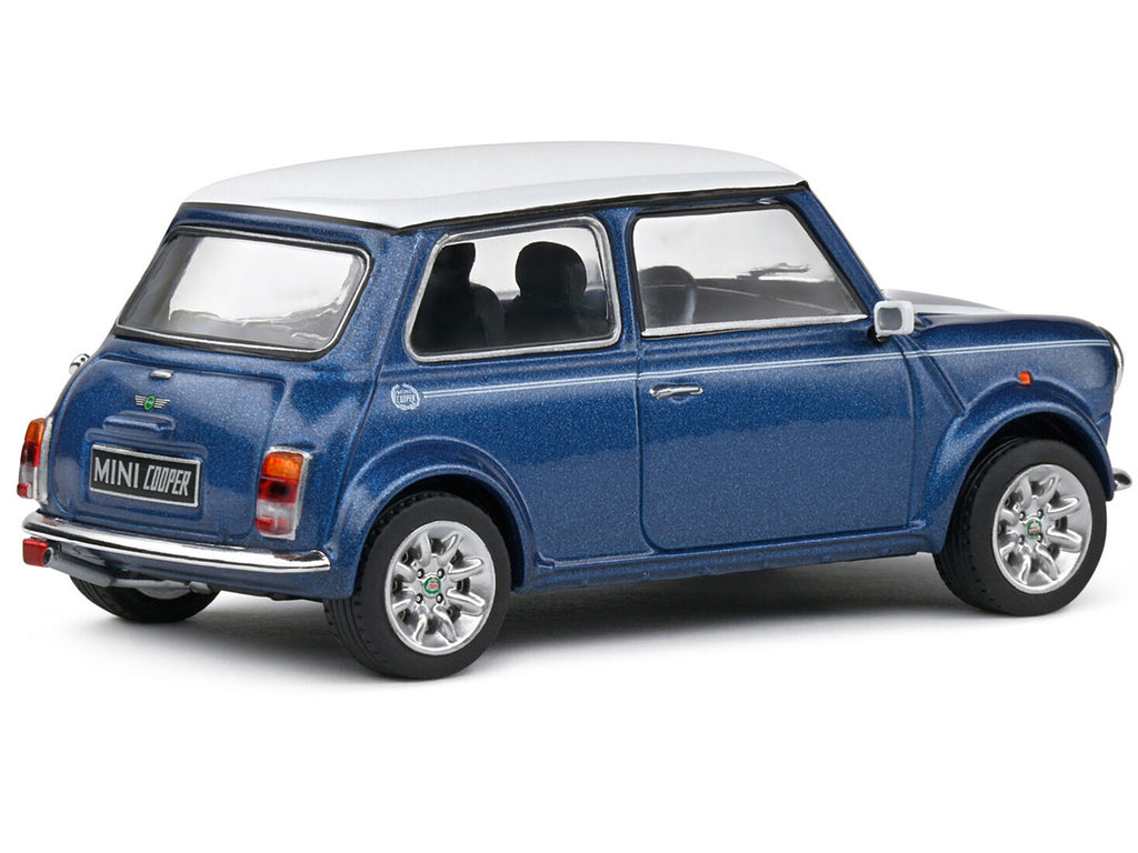 1994 Mini Cooper Sport Tahiti Blue Metallic with White Top and Stripes 1/43 Diecast Model Car by Solido-3