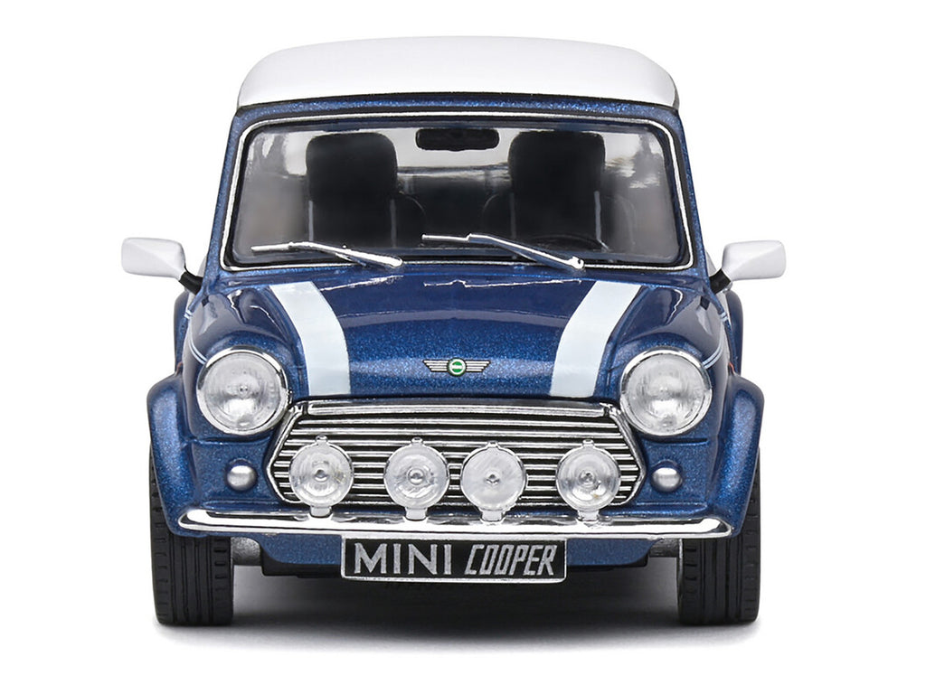 1994 Mini Cooper Sport Tahiti Blue Metallic with White Top and Stripes 1/43 Diecast Model Car by Solido-1