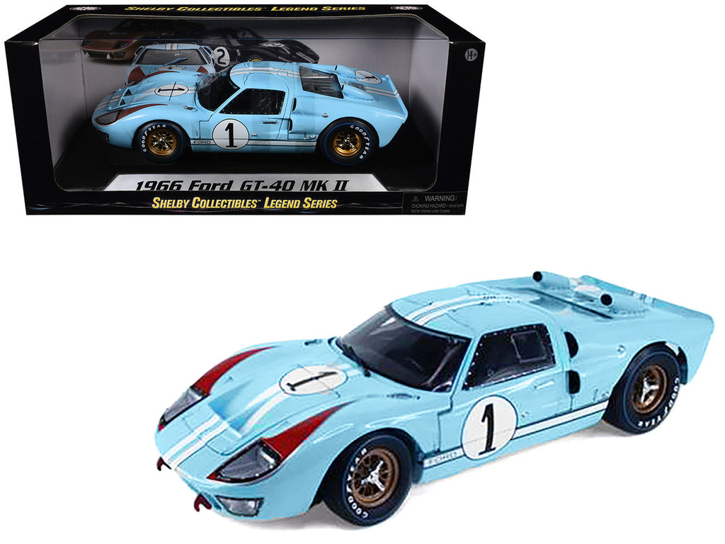 1966 Ford GT 40 MK II RHD (Right Hand Drive) #1 Light Blue Miles - Hulme Le Mans 1/18 Diecast Model Car by Shelby Collectibles-2