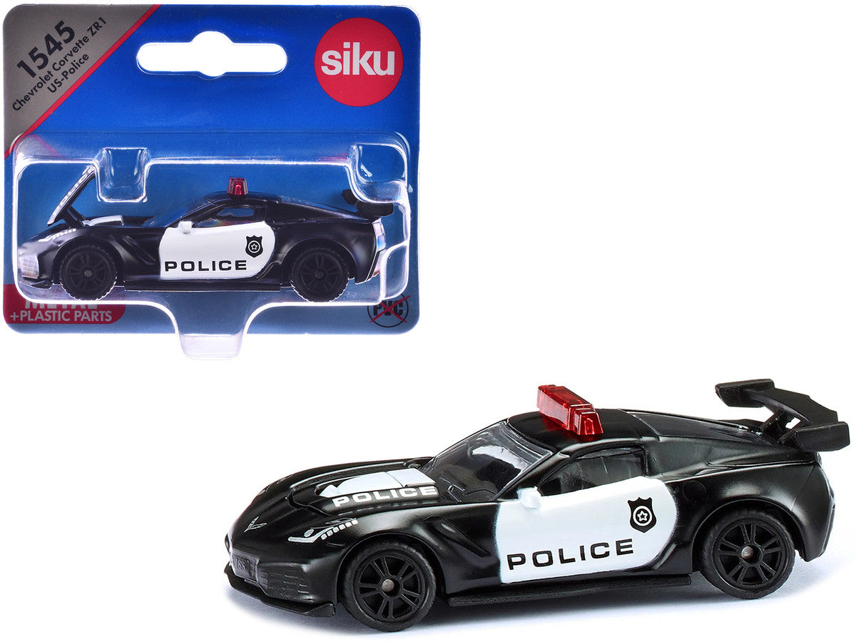 Chevrolet Corvette ZR1 Police Car Black and White Diecast Model Car by Siku-3