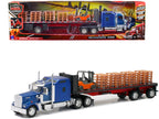Kenworth W900 Truck with Flatbed Trailer Blue with Forklift and Pallets "Long Haul Truckers" Series 1/32 Diecast Model by New Ray-0