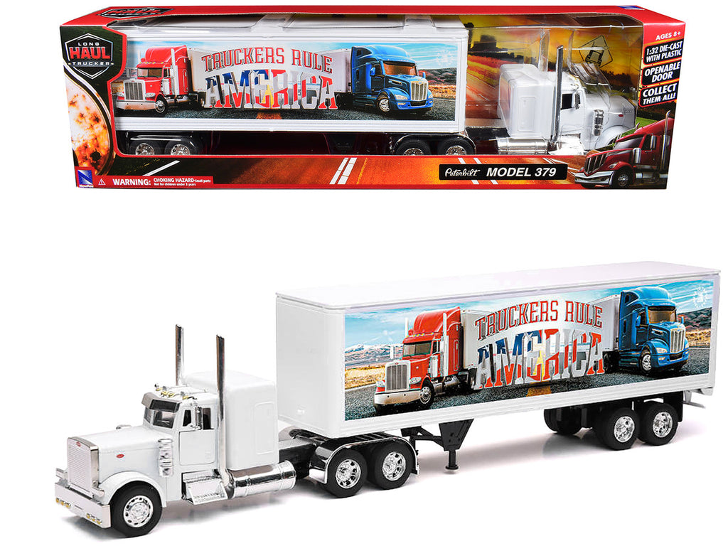 Peterbilt 379 Truck White with Dry Van Trailer "Truckers Rule America" "Long Haul Truckers" Series 1/32 Diecast Model by New Ray-2