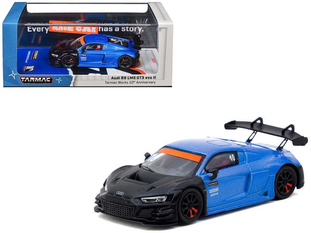 Audi R8 LMS GT3 evo II #10 "Tarmac Works 10th Anniversary" Blue Metallic and Matt Black "Hobby64" Series 1/64 Diecast Model Car by Tarmac Works-0