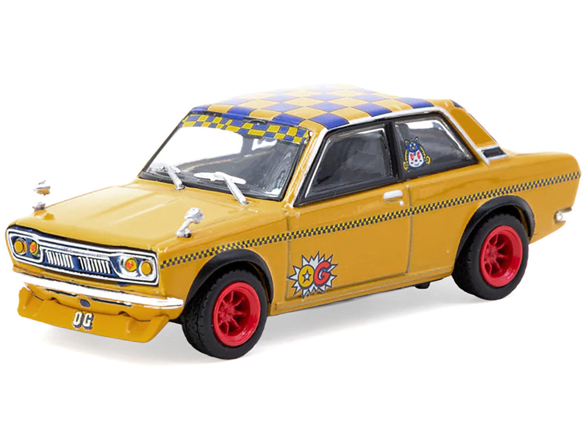 Datsun 510 "OG Beer" Yellow with Checkered Top "Hobby64" Series 1/64 Diecast Model Car by Tarmac Works-1