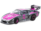 Porsche 935 K3V Bisimoto Gray Metallic with Pink Hood and Top with Tarmac Cards "Hobby64" Series 1/64 Diecast Model by Tarmac Works-1