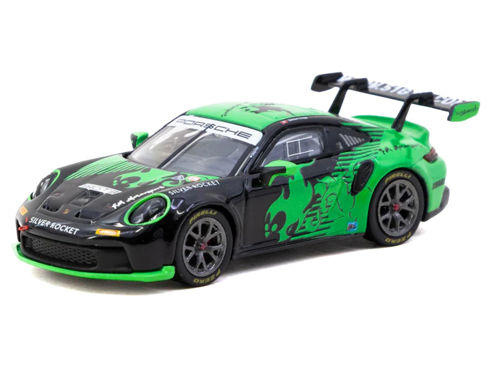 Porsche 911 GT3 Cup (992) "Fire Monkey Motorsport" Black and Green with Graphics "Hobby64" Series 1/64 Diecast Model Car by Tarmac Works