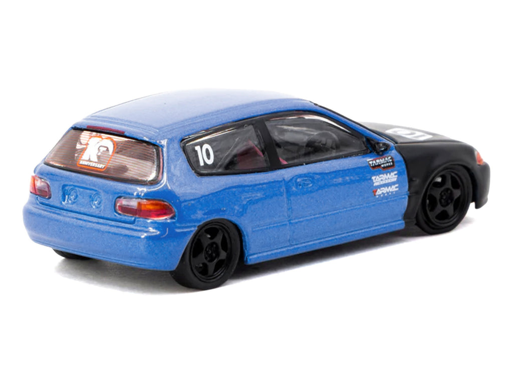 Honda Civic EG6 RHD (Right Hand Drive) #10 "Tarmac Works 10th Anniversary" Blue Metallic and Matt Black "Hobby64" Series 1/64 Diecast Model Car by Tarmac Works