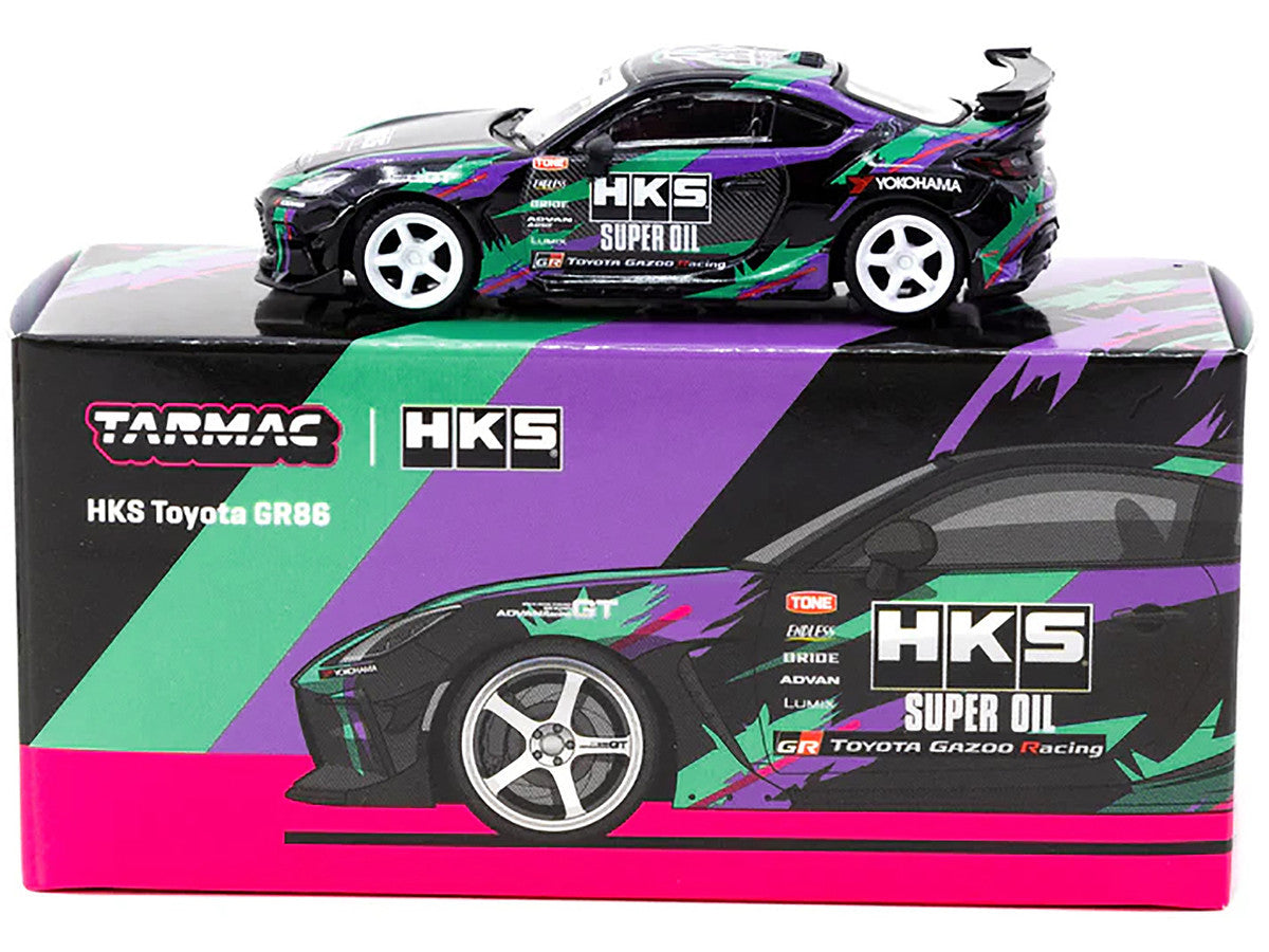 Toyota GR86 RHD (Right Hand Drive) "HKS" Black with Graphics "Global64" Series 1/64 Diecast Model by Tarmac Works-1