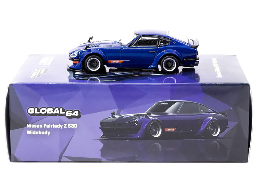 Nissan Fairlady Z S30 Widebody RHD (Right Hand Drive) "Designed by Jon Sibal" Blue Metallic "Global64" Series 1/64 Diecast Model Car by Tarmac Works-1