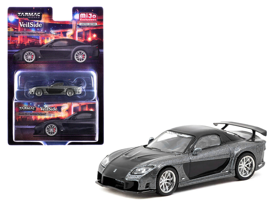 Mazda RX-7 "VeilSide Fortune7" RHD (Right Hand Drive) Gray Metallic and Black "Global64" Series 1/64 Diecast Model Car by Tarmac Works-2