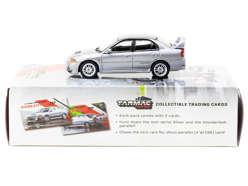 Mitsubishi Lancer Evolution IV Silver Metallic with Tarmac Cards "Global64" Series 1/64 Diecast Model by Tarmac Works