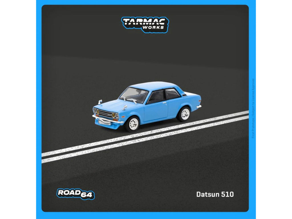 Datsun 510 Light Blue "Road64" Series 1/64 Diecast Model Car by Tarmac Works-2