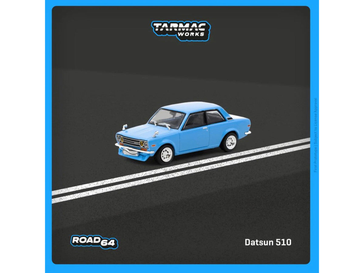 Datsun 510 Light Blue "Road64" Series 1/64 Diecast Model Car by Tarmac Works-2
