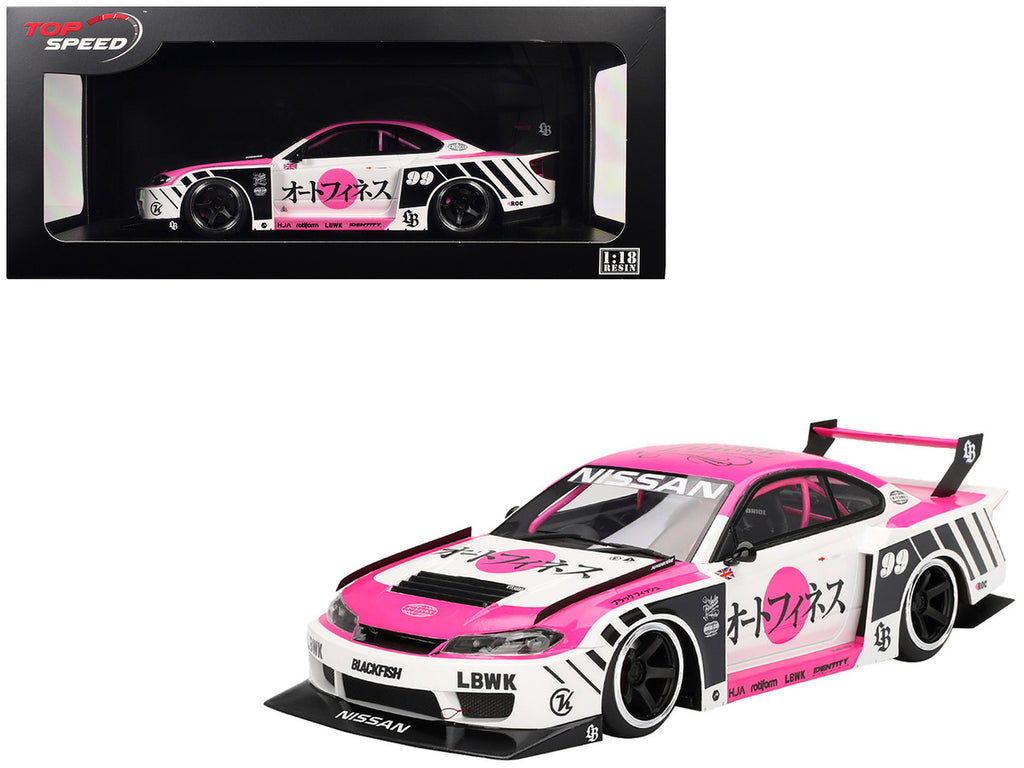Nissan "LB-Super Silhouette" S15 SILVIA RHD (Right Hand Drive) #99 "Auto Finesse - SEMA 2023" White and Pink 1/18 Model Car by Top Speed-4