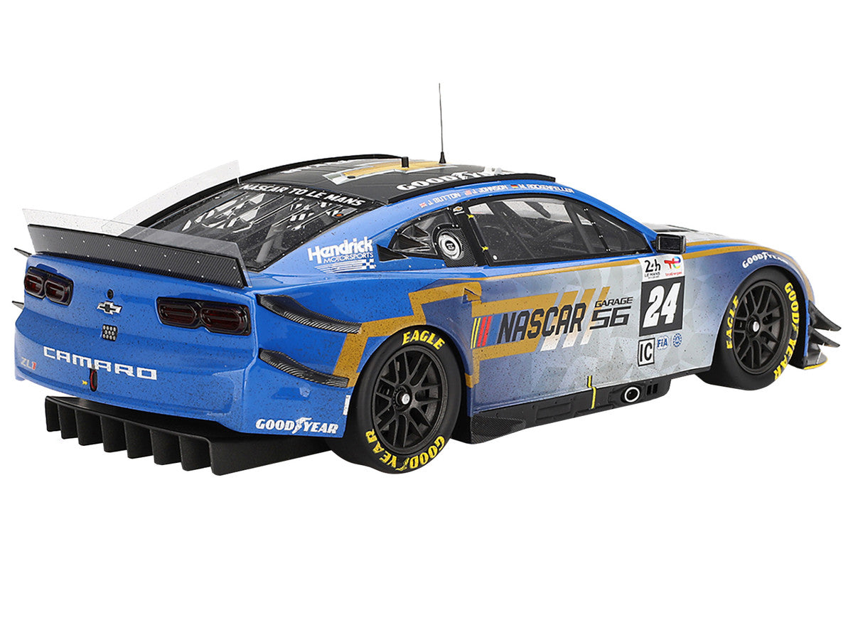 Chevrolet Camaro ZL1 #24 Jenson Button - Jimmie Johnson - Mike Rockenfeller (Post-Race Weathered Version) "Hendrick Motorsports - NASCAR Next Gen Garage 56" Innovative "24 Hours of Le Mans" (2023) 1/18 Model Car by Top Speed-1