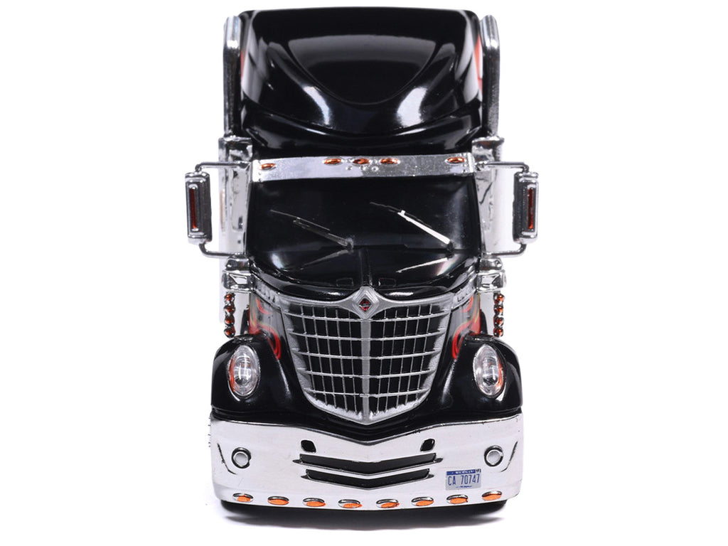 2010 International Lonestar Truck Tractor Black with Flame Graphics 1/64 Diecast Model by IXO Models-3