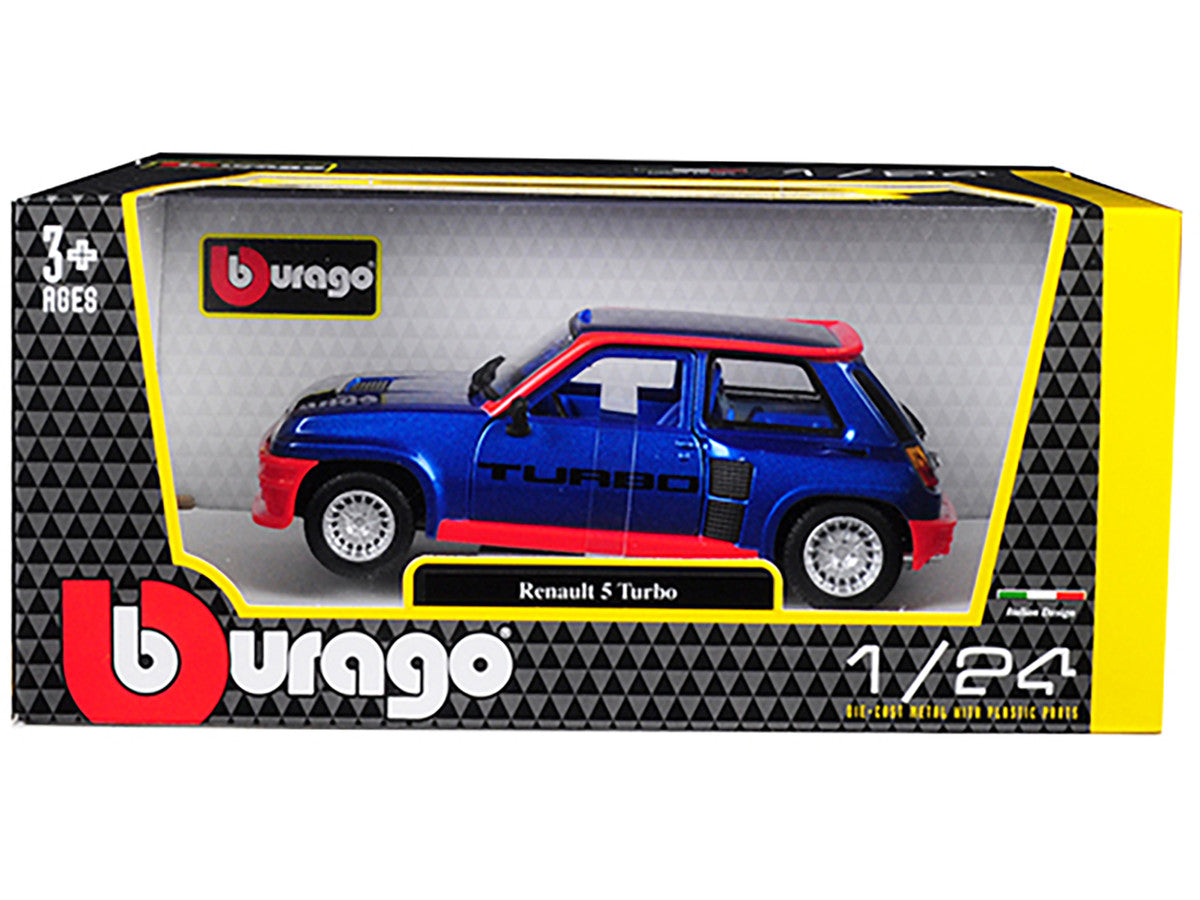Renault 5 Turbo Metallic Blue with Red Accents 1/24 Diecast Model Car by Bburago-2