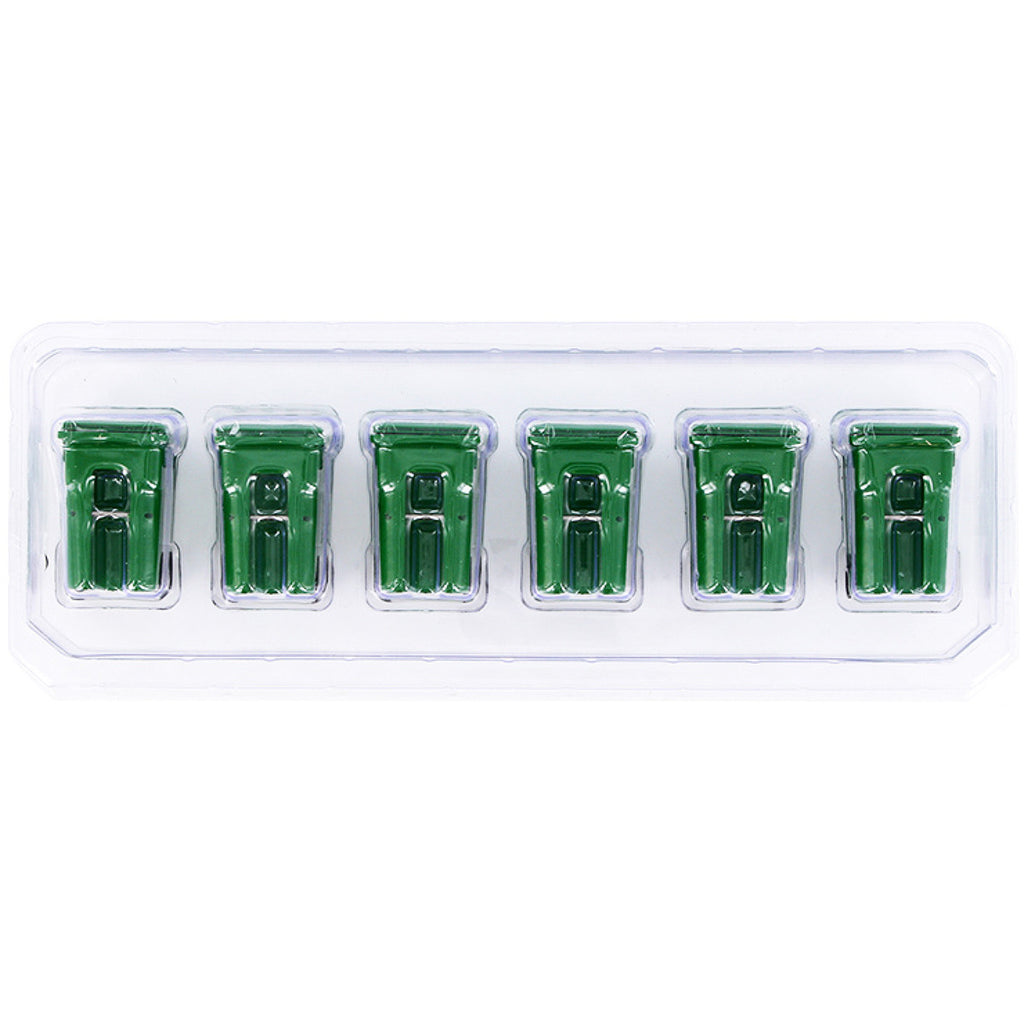 Set of 6 Green Garbage Trash Bin Containers Replica 1/34 Models by First Gear-1