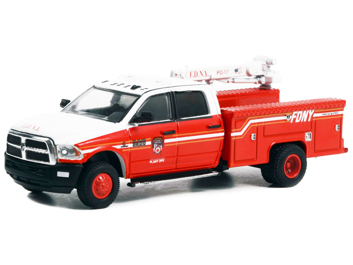 2018 Ram 3500 Dually Crane Truck Red and White with Stripes "FDNY (Fire Department of the City of New York) Plant Ops" "Dually Drivers" Series 10 1/64 Diecast Model Car by Greenlight-1