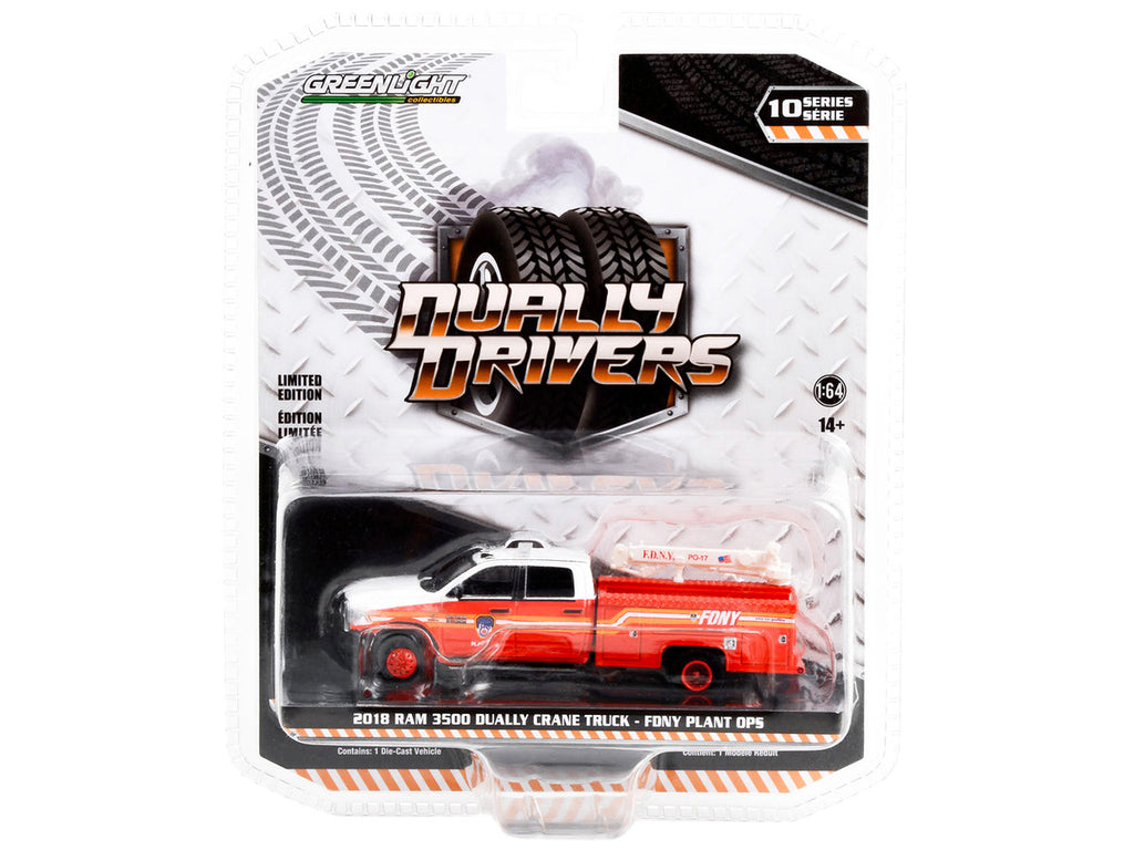 2018 Ram 3500 Dually Crane Truck Red and White with Stripes "FDNY (Fire Department of the City of New York) Plant Ops" "Dually Drivers" Series 10 1/64 Diecast Model Car by Greenlight-2