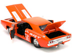 1968 Dodge Charger R/T SRT Orange with White Stripes and Graphics "Bigtime Muscle" Series 1/24 Diecast Model Car by Jada-3