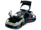 1993 Mazda RX-7 Dark Blue with Green Hood and Kakashi Hatake Diecast Figure "Naruto Shippuden" (2009-2017) TV Series "Anime Hollywood Rides" Series 1/24 Diecast Model Car by Jada-1