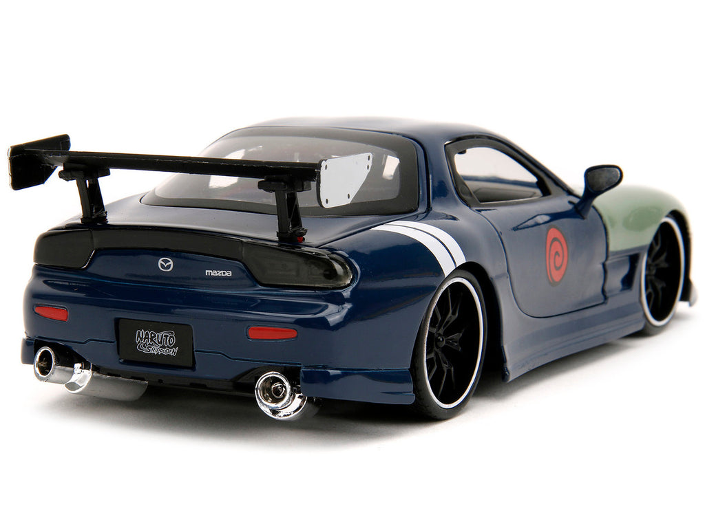 1993 Mazda RX-7 Dark Blue with Green Hood and Kakashi Hatake Diecast Figure "Naruto Shippuden" (2009-2017) TV Series "Anime Hollywood Rides" Series 1/24 Diecast Model Car by Jada-3