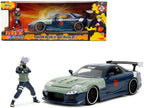 1993 Mazda RX-7 Dark Blue with Green Hood and Kakashi Hatake Diecast Figure "Naruto Shippuden" (2009-2017) TV Series "Anime Hollywood Rides" Series 1/24 Diecast Model Car by Jada-0