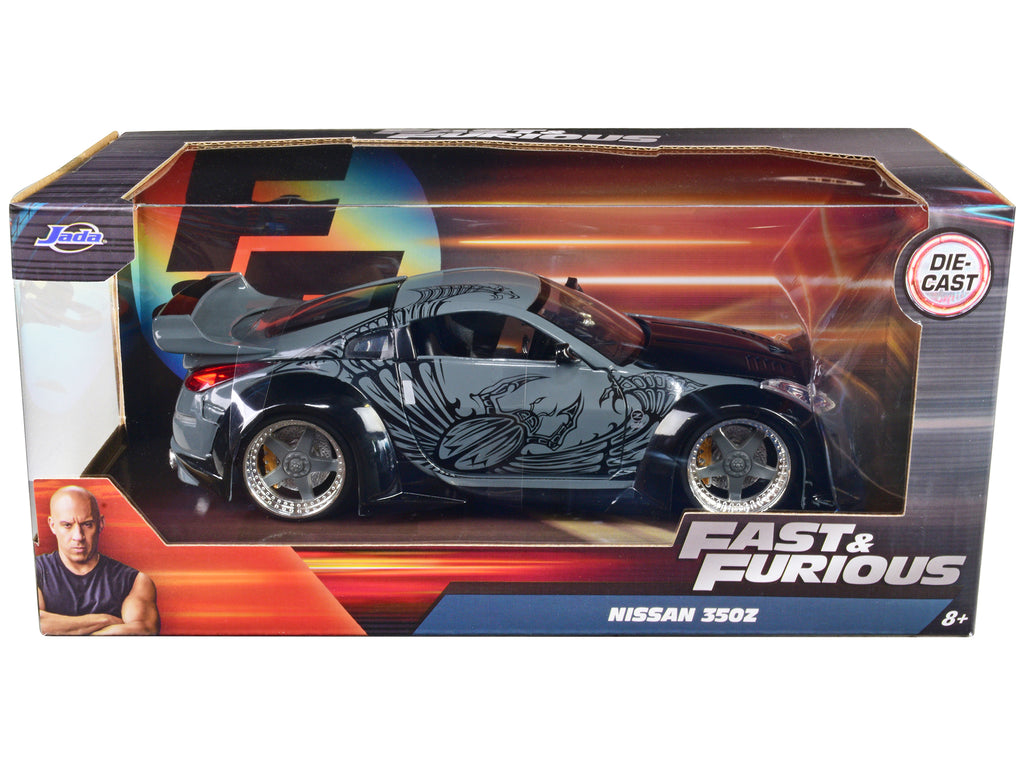 D.K.'s Nissan 350Z Gray and Black with Graphics "Fast & Furious" Movie 1/24 Diecast Model Car by Jada
