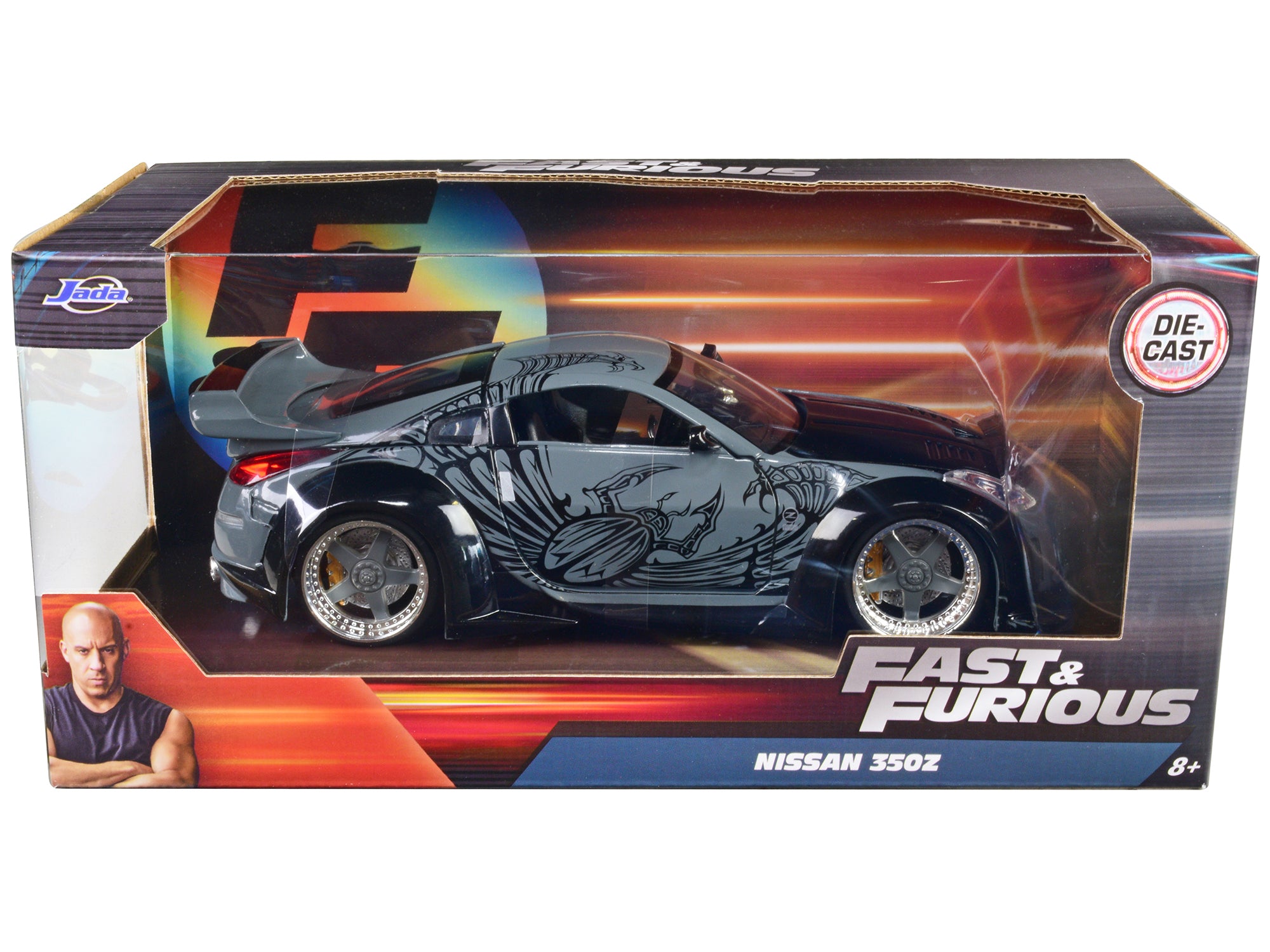 D.K.'s Nissan 350Z Gray and Black with Graphics "Fast & Furious" Movie 1/24 Diecast Model Car by Jada