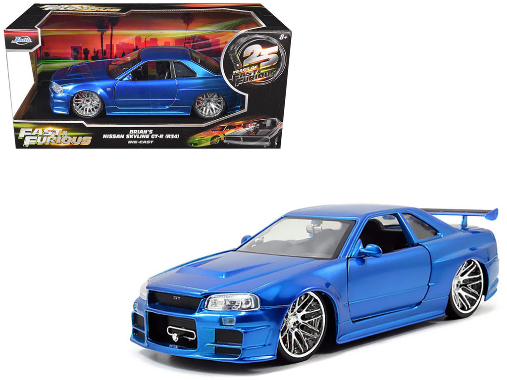 Brian's Nissan GTR Skyline R34 RHD (Right Hand Drive) Blue "Fast & Furious" Movie 1/24 Diecast Model Car by Jada-3