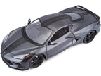 2020 Chevrolet Corvette Stingray C8 Dark Gray Metallic with Racing Stripes 1/18 Diecast Model Car by Maisto-2