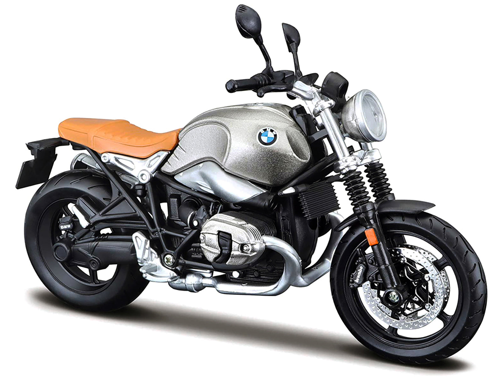 BMW R nineT Scrambler Meatllic Gray with Plastic Display Stand 1/12 Diecast Motorcycle Model by Maisto