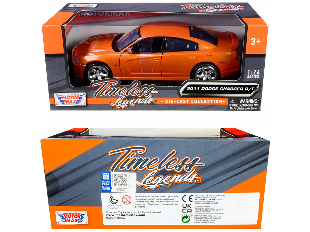 2011 Dodge Charger R/T Hemi Metallic Orange 1/24 Diecast Model Car by Motormax-2