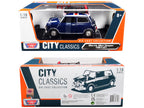 1961-1967 Morris Mini Cooper RHD (Right Hand Drive) Dark Blue with British Flag on the Top and Roof Rack "City Classics" Series 1/18 Diecast Model Car by Motormax-0