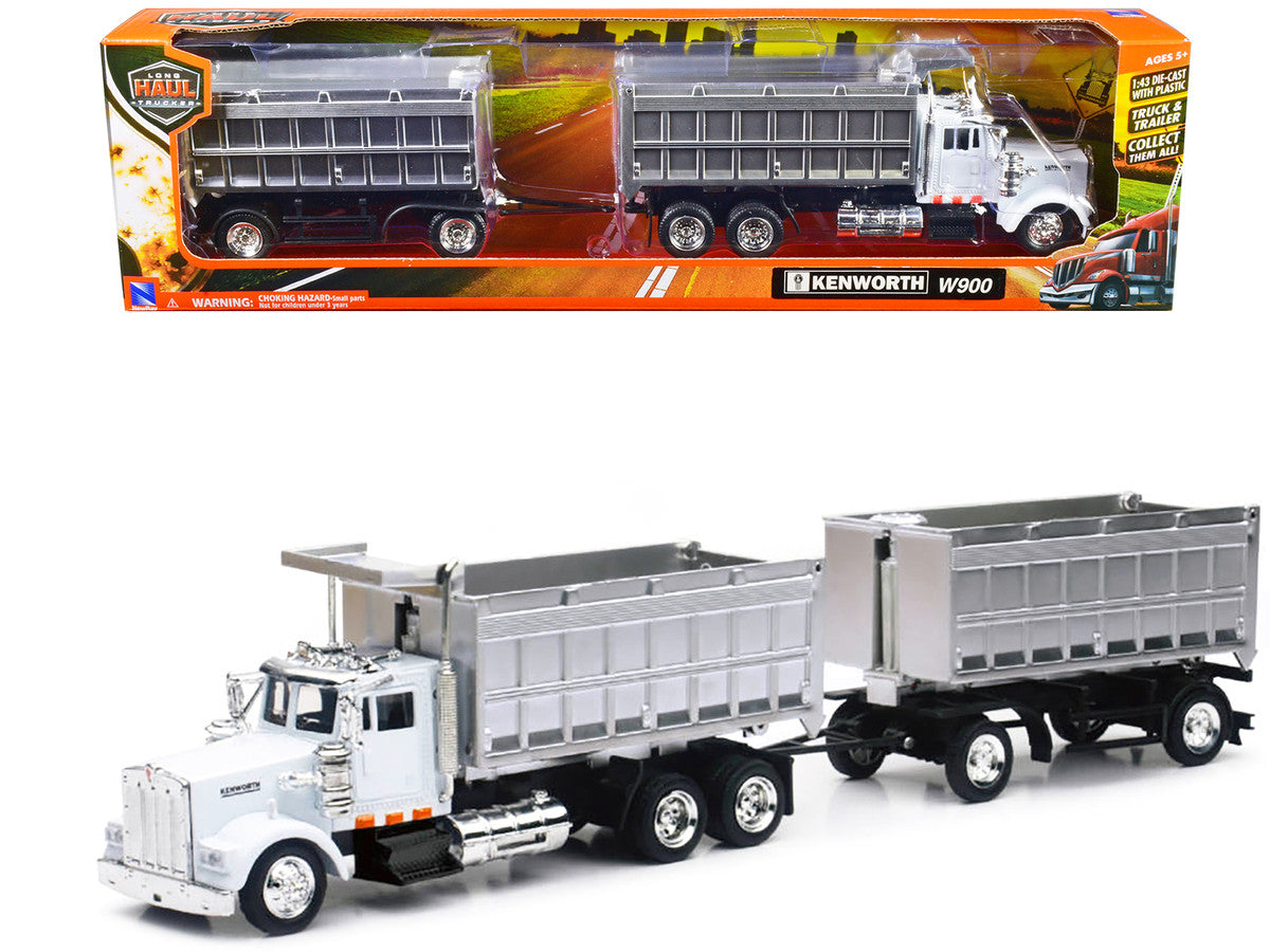 Kenworth W900 Dump Truck with Twin Dump Body White and Chrome "Long Haul Trucker" Series 1/43 Diecast Model by New Ray-0