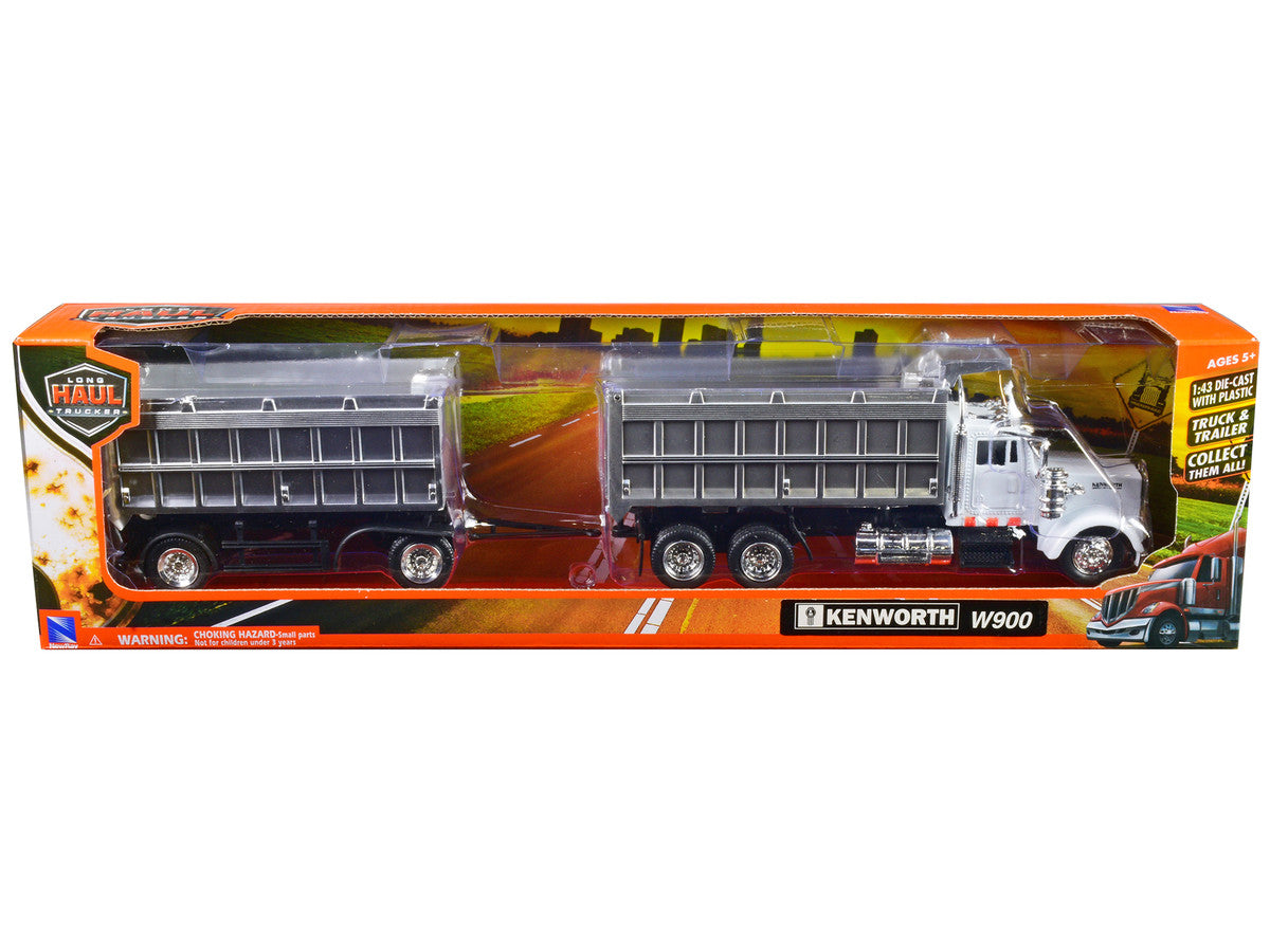 Kenworth W900 Dump Truck with Twin Dump Body White and Chrome "Long Haul Trucker" Series 1/43 Diecast Model by New Ray-2