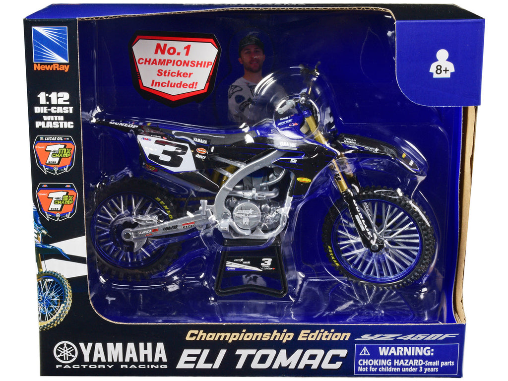 Yamaha YZ450F Championship Edition Motorcycle #3 Eli Tomac "Yamaha Factory Racing" 1/12 Diecast Model by New Ray-1