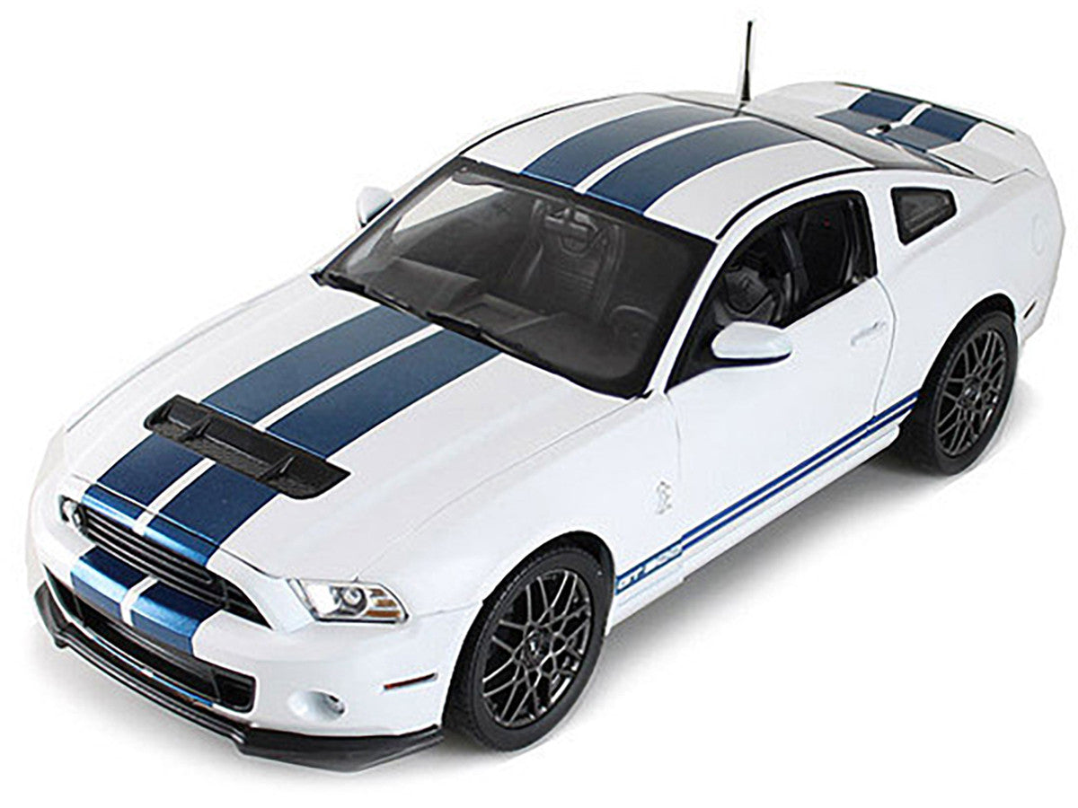 2013 Ford Shelby Cobra GT500 SVT White with Blue Stripes 1/18 Diecast Car Model by Shelby Collectibles-1