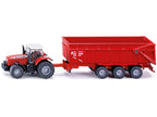 Massey Ferguson 8480 Dyna VT Tractor Red with Silver Top and Krampe Dump Trailer Red 1/87 (HO) Diecast Models by Siku-1