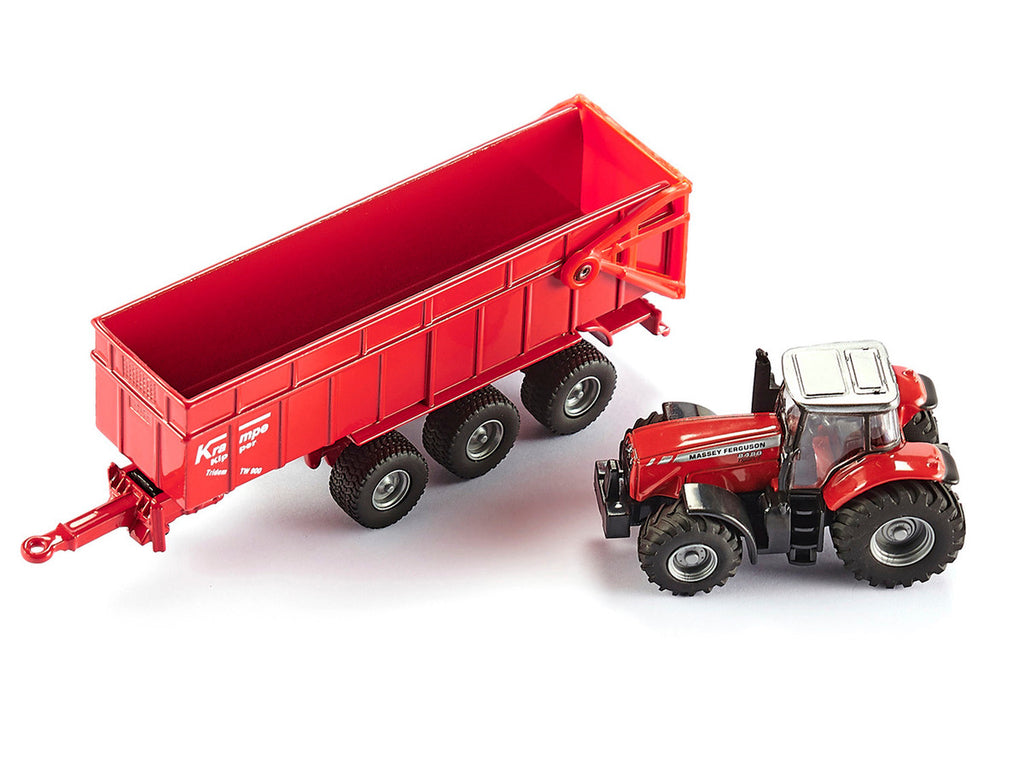 Massey Ferguson 8480 Dyna VT Tractor Red with Silver Top and Krampe Dump Trailer Red 1/87 (HO) Diecast Models by Siku-2