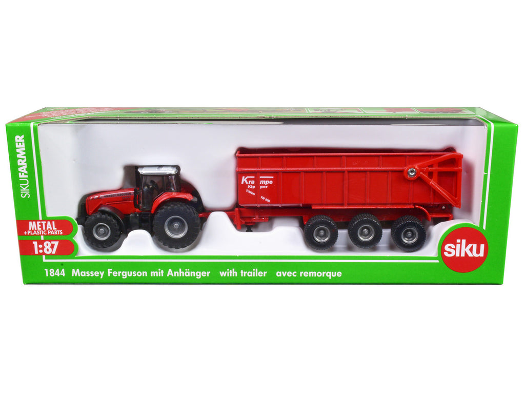 Massey Ferguson 8480 Dyna VT Tractor Red with Silver Top and Krampe Dump Trailer Red 1/87 (HO) Diecast Models by Siku-0